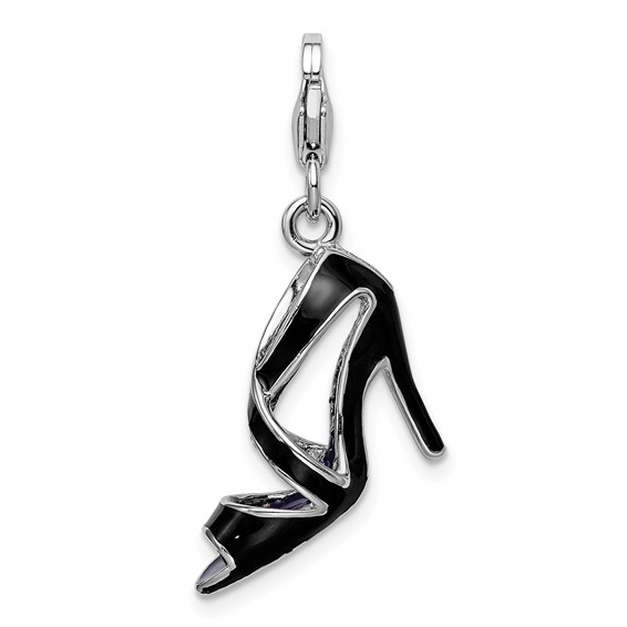 Sterling Silver 3-D Enameled Black High Heel with Lobster Clasp Charm