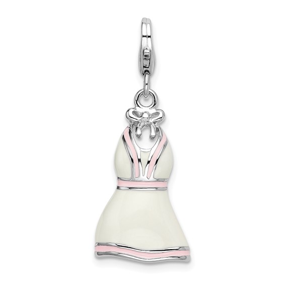 Sterling Silver Enamel White & Pink Trimmed Dress Charm