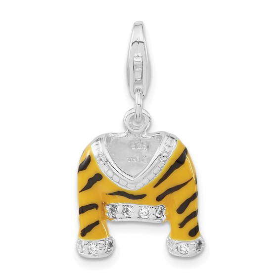 Sterling Silver CZ Enamel Tiger Jacket with Lobster Clasp Charm