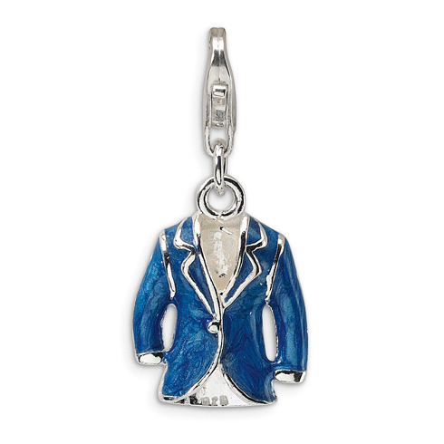 Sterling Silver 3-D Blue Enameled Jacket with Lobster Clasp Charm