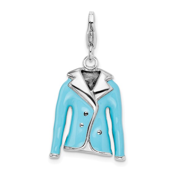 Sterling Silver 3-D Enameled Blue Jacket with Lobster Clasp Charm