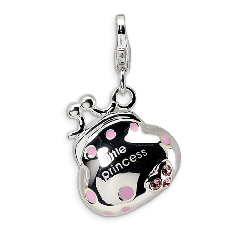 Sterling Silver Swarovski Crystal Little Princess Handbag Charm