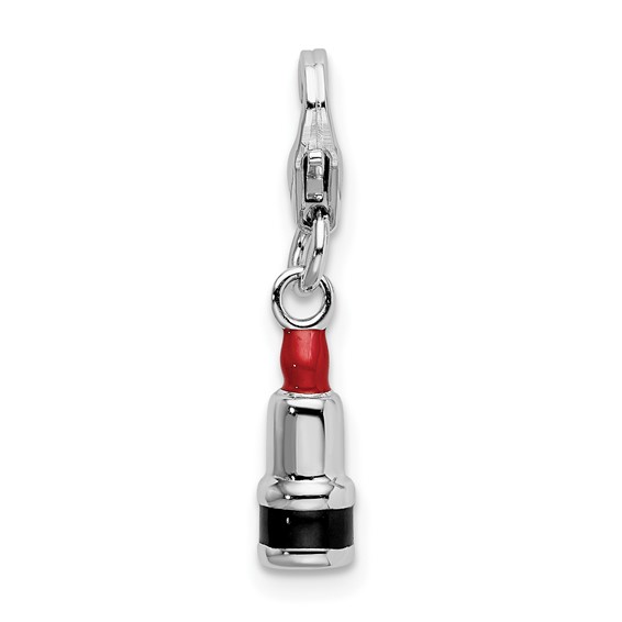 Sterling Silver 3-D Enameled Red Lipstick with Lobster Clasp Charm