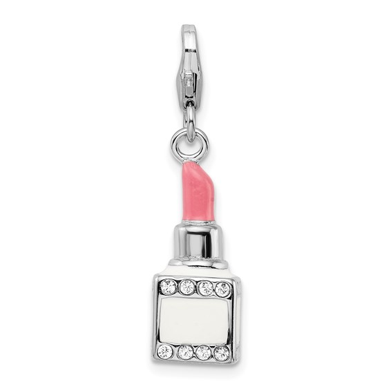 Sterling Silver Enamel Swarovski Crystal Pink Lipstick Charm
