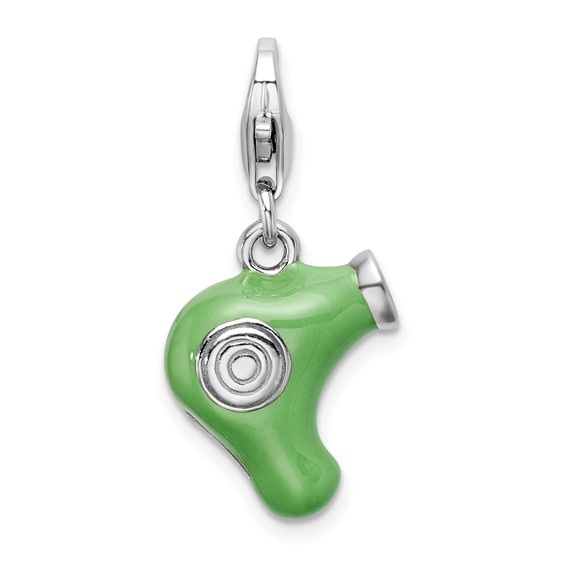 Sterling Silver Green Enameled Hair Dryer Charm