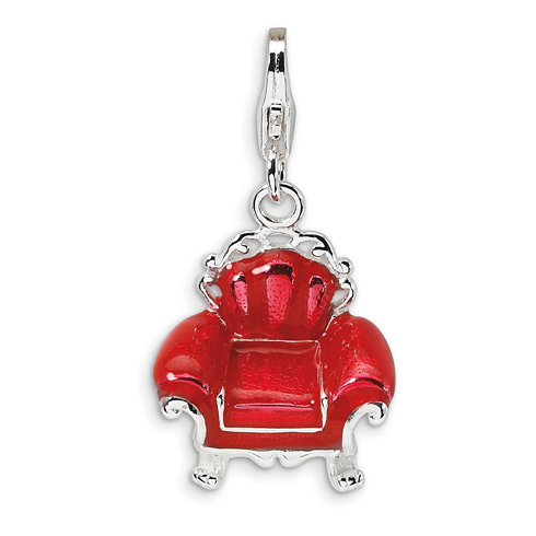 Sterling Silver Enameled Red Overstuffed Chair Charm