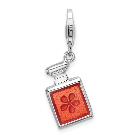 Sterling Silver 3-D Orange Enamel Perfume Bottle Charm