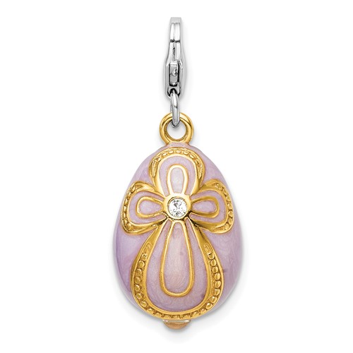 Sterling Silver Gold-plated Swarovski Crystal Pink Egg Charm