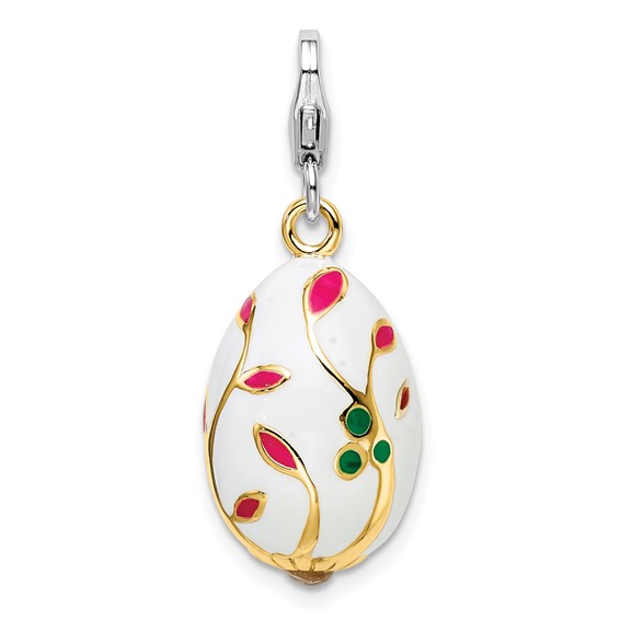 Sterling Silver 3-D Enameled Gold-plated White Egg Charm