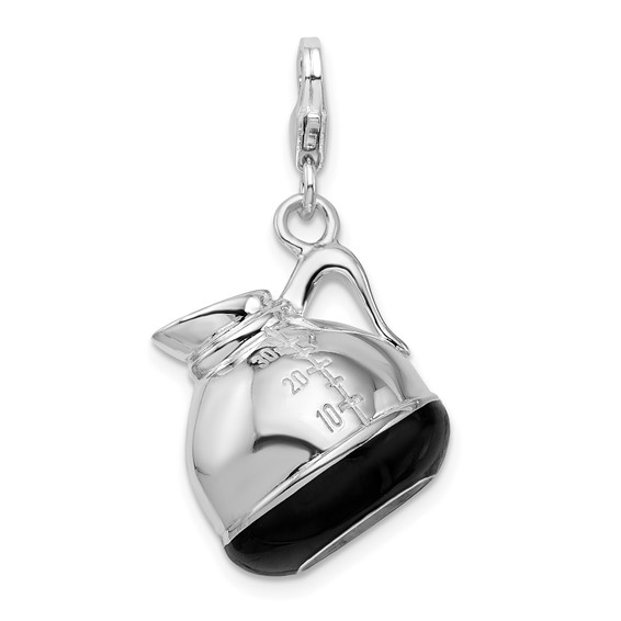 Sterling Silver 3-D Enameled Coffee Pot with Lobster Clasp Charm