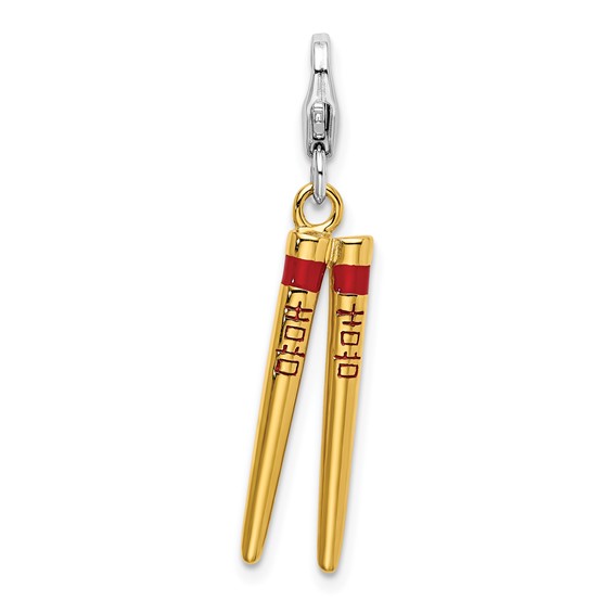 Sterling Silver 3-D Enameled Gold-plated Chopstick Charm