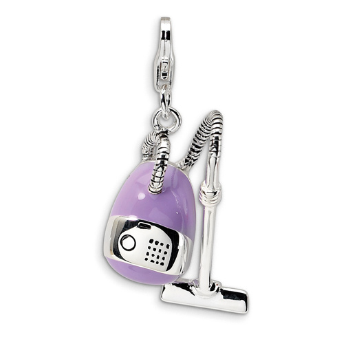 Sterling Silver 3-D Enameled Vacuum Cleaner with Lobster Clasp Charm