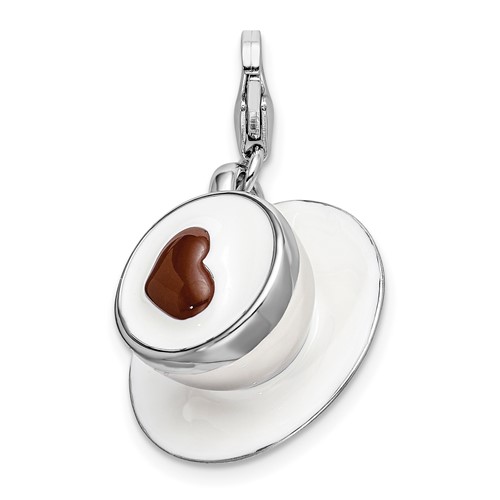 Sterling Silver 3-D Enameled Cappuccino with Lobster Clasp Charm