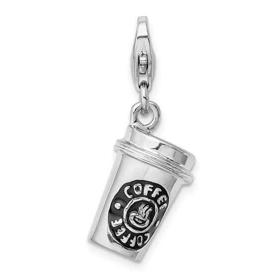 Sterling Silver 3-D Enameled To Go Coffee Cup Charm with Lobster Clasp