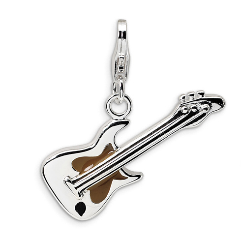 Sterling Silver 2-D Enameled Guitar with Lobster Clasp Charm