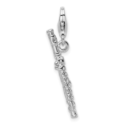 Sterling Silver Polished Flute with Lobster Clasp Charm