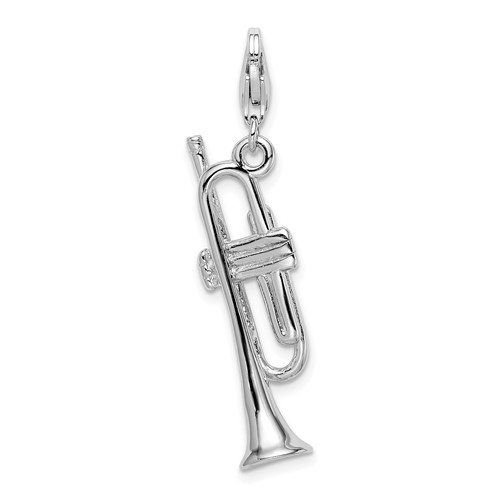 Sterling Silver Polished Trumpet Charm with Lobster Clasp