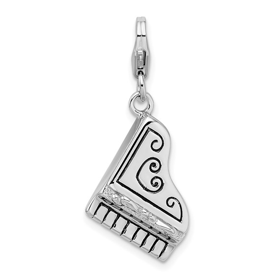 Sterling Silver 3-D Enameled Grand Piano Charm