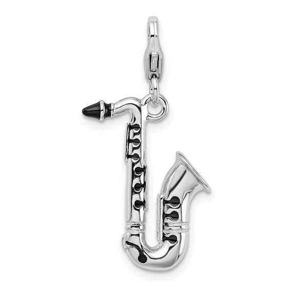 Sterling Silver 3-D Enameled Saxophone Charm with Lobster Clasp