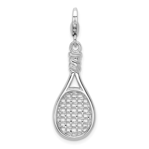 Sterling Silver 3-D Polished Tennis Racket Charm with Lobster Clasp