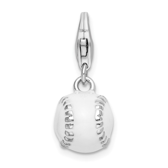 Sterling Silver 3-D Enamel Baseball Charm with Clasp