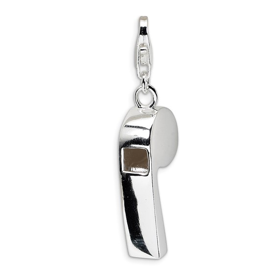Sterling Silver 3-D Polished Whistle Charm with Lobster Clasp