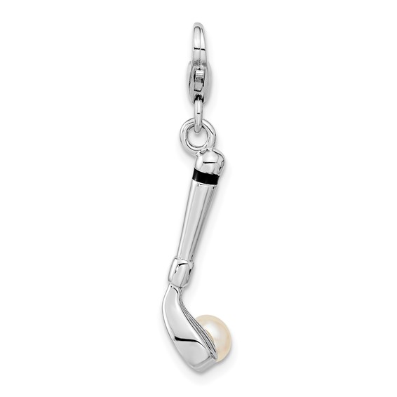 Sterling Silver Cultured Pearl Swarovski Crystal Golf Club Charm