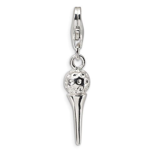 Sterling Silver 3-D Golf Ball on Tee with Lobster Clasp Charm