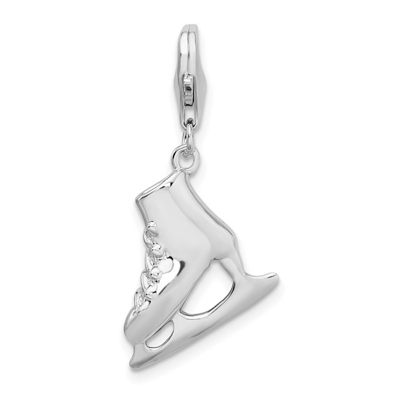 Sterling Silver 3D Ice Skate Charm with with Lobster Clasp