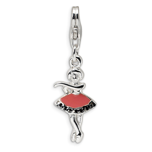 Sterling Silver Enamel Ballerina Charm with Lobster Clasp
