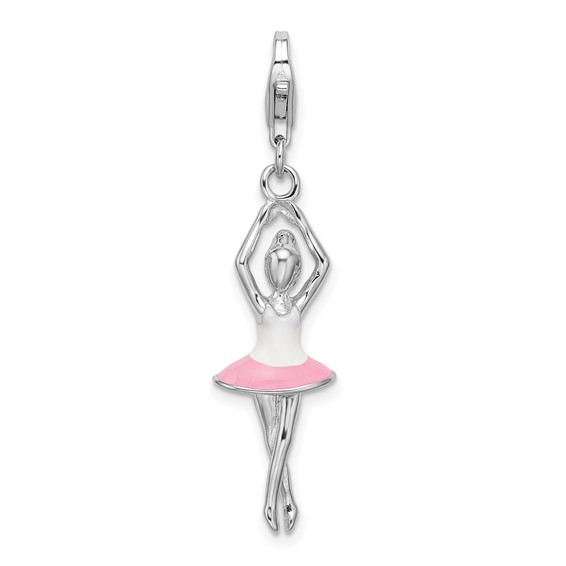 Sterling Silver 3-D Enamel Ballerina with Lobster Clasp Charm
