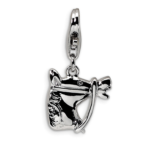 Sterling Silver 3-D Polished Horse Head Charm with Lobster Clasp
