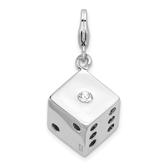 Sterling Silver 3-D Swarovski Crystal Die Charm with Lobster Clasp