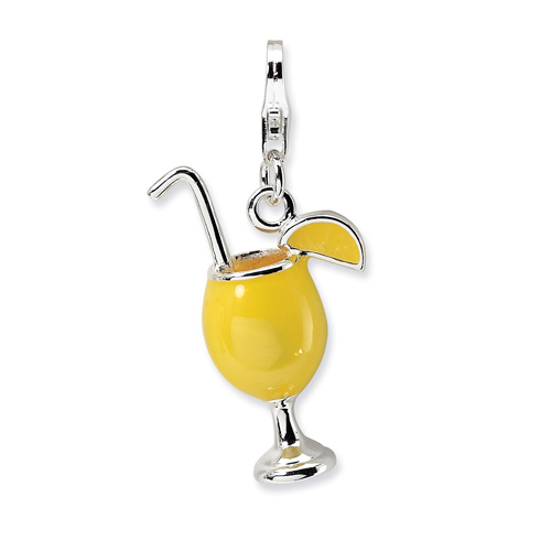 Sterling Silver 3-D Enameled Tropical Drink with Lobster Clasp Charm