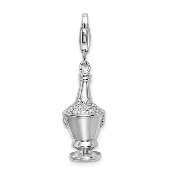 Sterling Silver 3-D CZ Champagne in Ice Bucket Charm