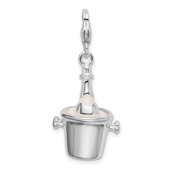 Sterling Silver Enamel Champagne Bottle in Ice Bucket Charm