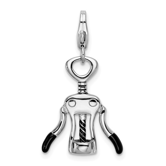 Sterling Silver Enameled Cork Screw Charm with Lobster Clasp