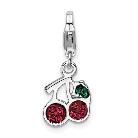 Sterling Silver Crystal Cherries with Lobster Clasp Charm