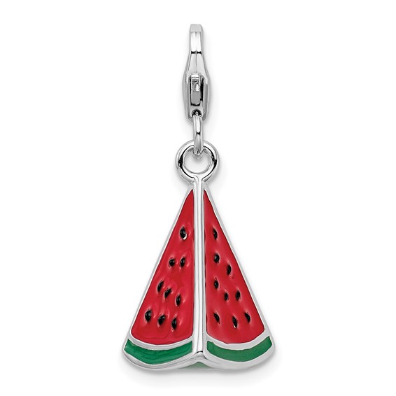 Sterling Silver 3-D Enameled Watermelon Wedge Charm