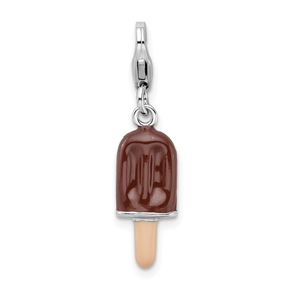Sterling Silver 3-D Enameled Fudge Bar Charm with Clasp