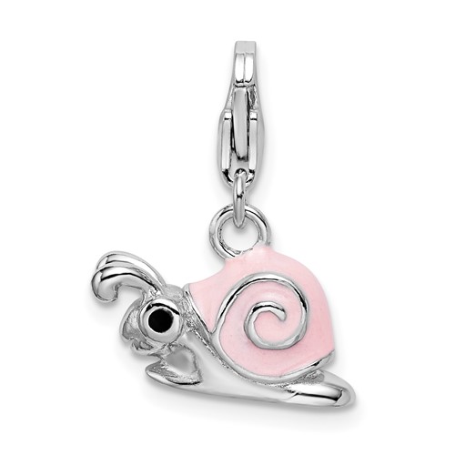 Sterling Silver Enamel Pink Snail Charm with Lobster Clasp