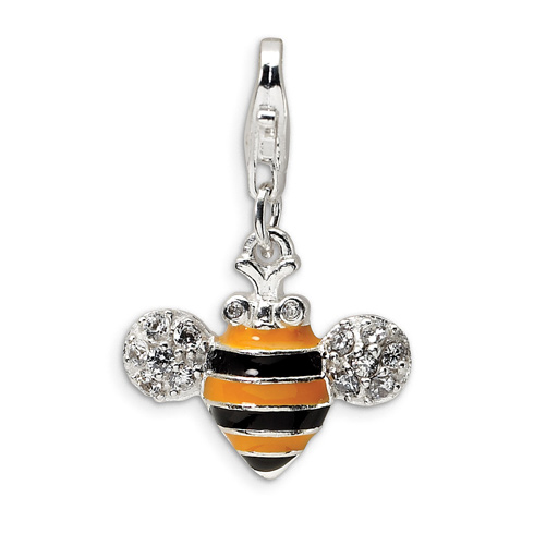 Sterling Silver 3-D & CZ Enameled Bubble Bee with Lobster Clasp Charm
