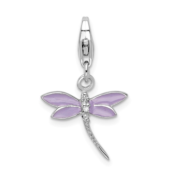Sterling Silver Lilac Enameled Dragonfly with Lobster Clasp Charm