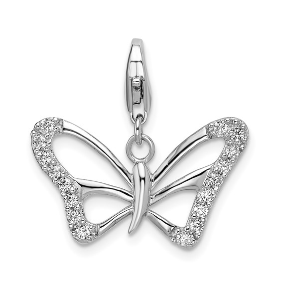 Sterling Silver CZ Butterfly Charm with Lobster Clasp