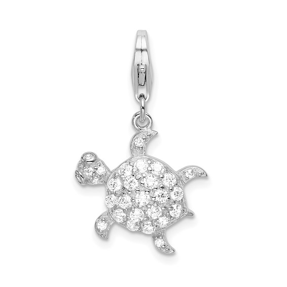 Sterling Silver CZ Sea Turtle Charm with Lobster Clasp