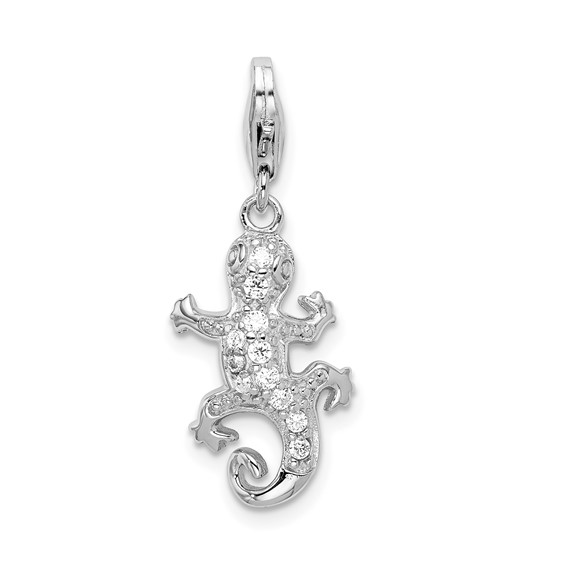 Sterling Silver CZ Lizard with Lobster Clasp Charm