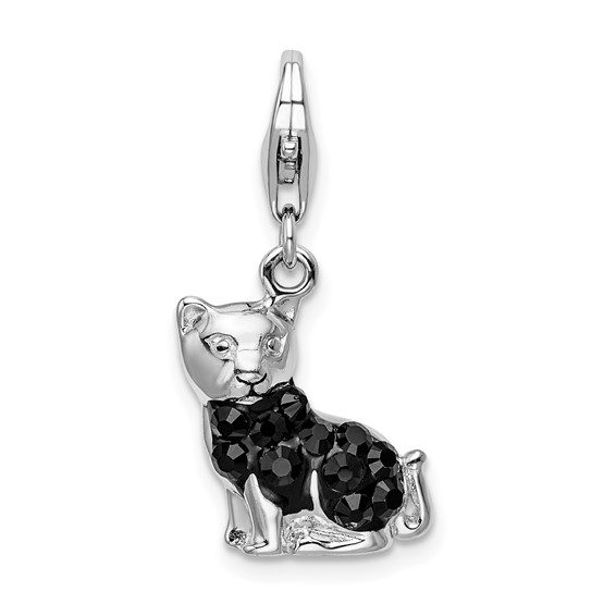 Sterling Silver Enameled CZ Cat Charm with Lobster Clasp