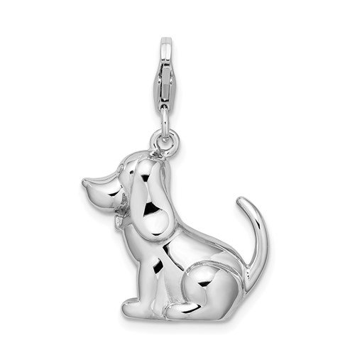 Sterling Silver 3-D Polished Enameled Dog Charm with Lobster Clasp