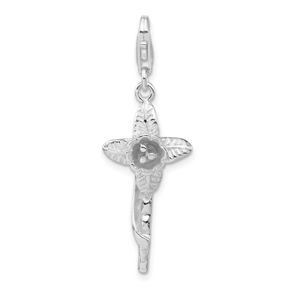 Sterling Silver 3-D Flower with Lobster Clasp Charm