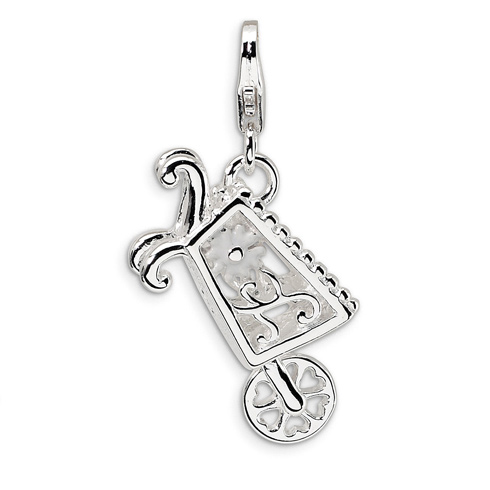 Sterling Silver 3-D Enameled Wheelbarrow with Lobster Clasp Charm
